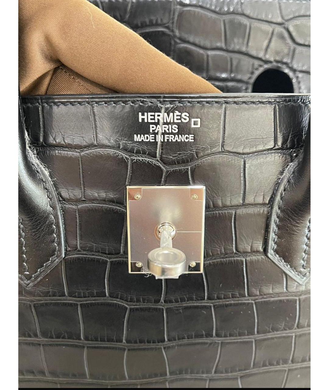 HERMES Черная сумка с короткими ручками из экзотической кожи, фото 5