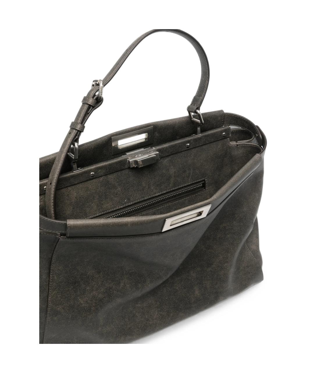 FENDI Серая кожаная сумка тоут, фото 3