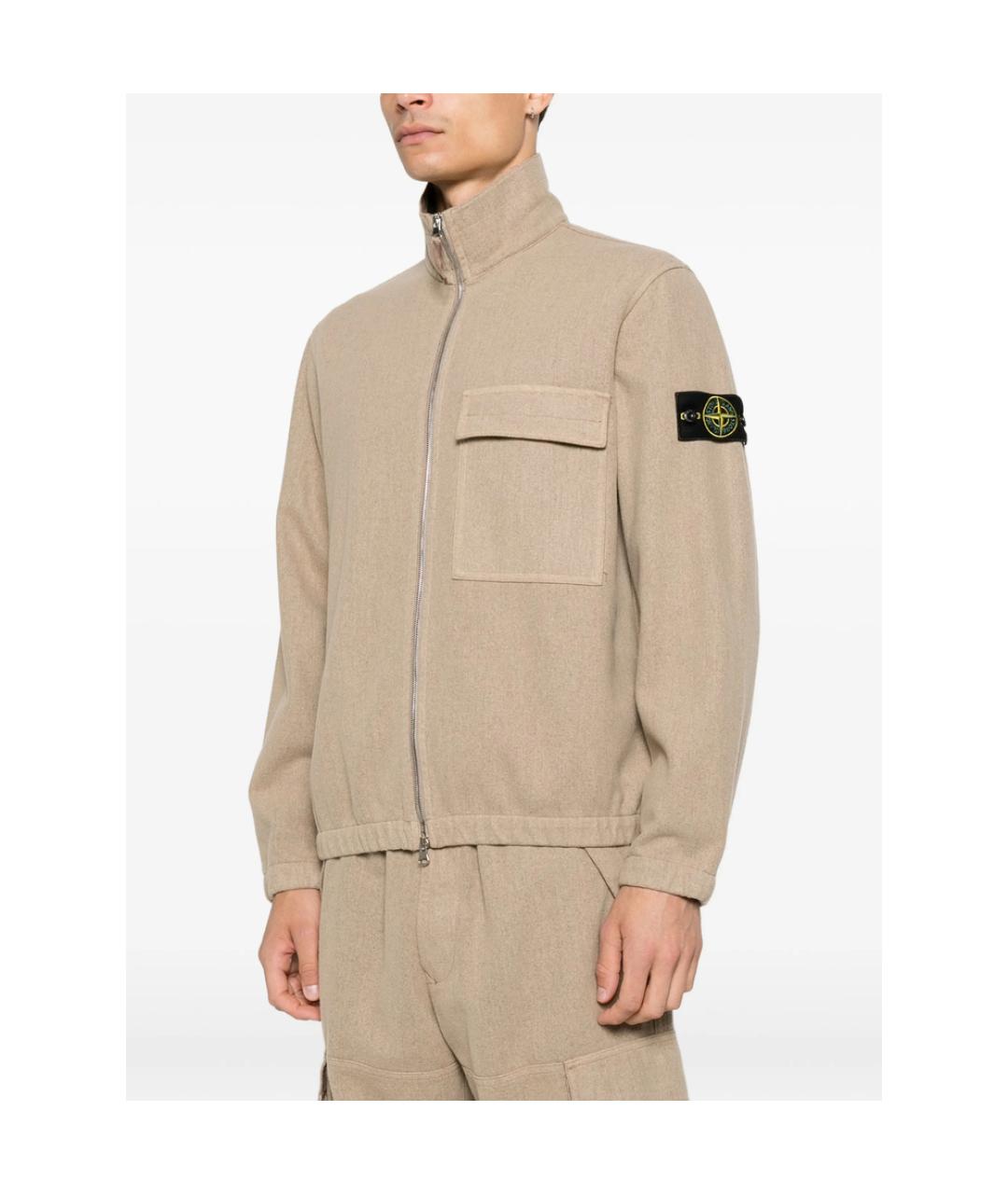 STONE ISLAND Бежевая шерстяная куртка, фото 2