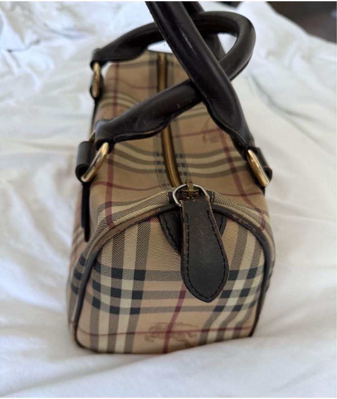 BURBERRY Бежевая кожаная сумка с короткими ручками, фото 5