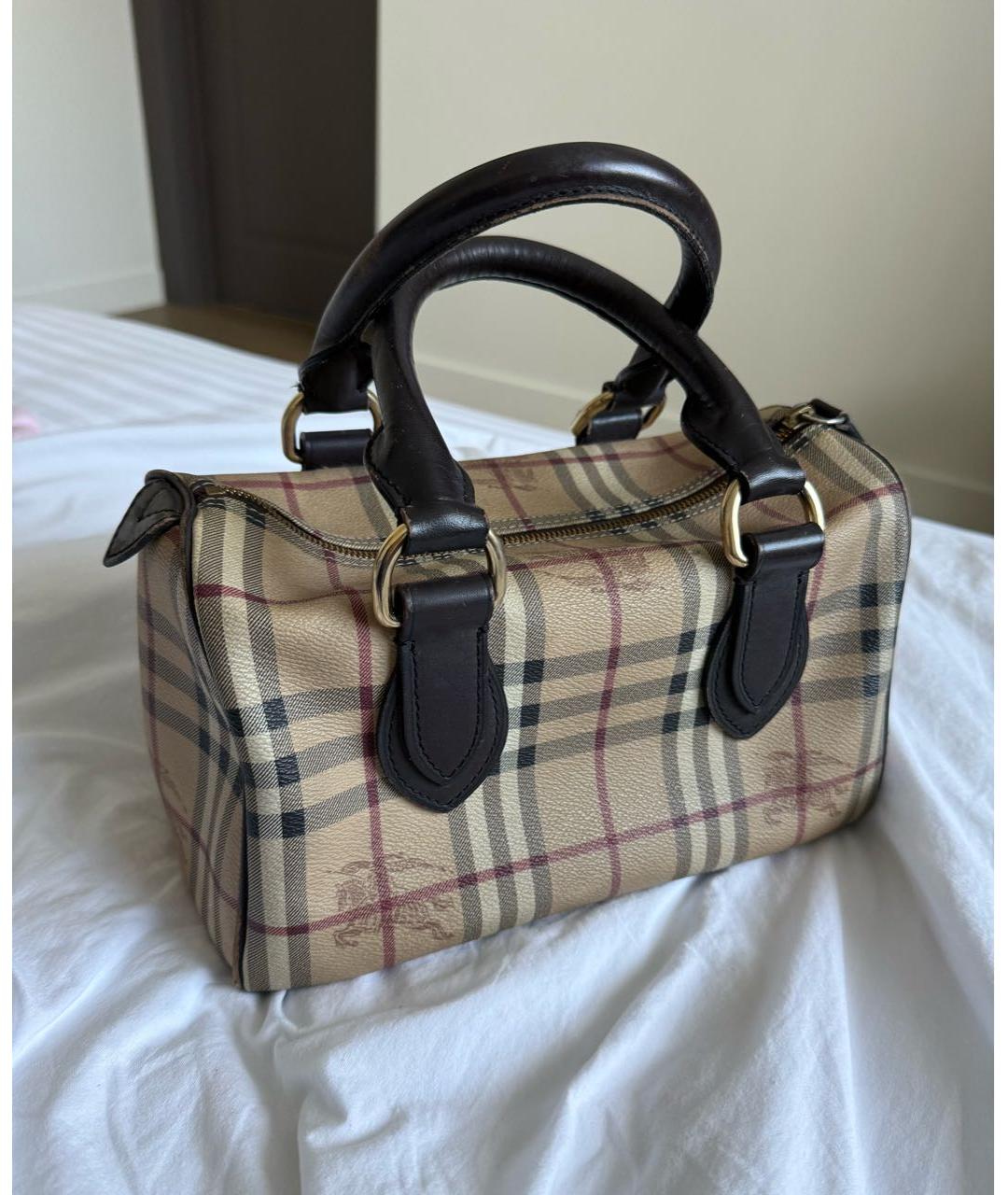 BURBERRY Бежевая кожаная сумка с короткими ручками, фото 9