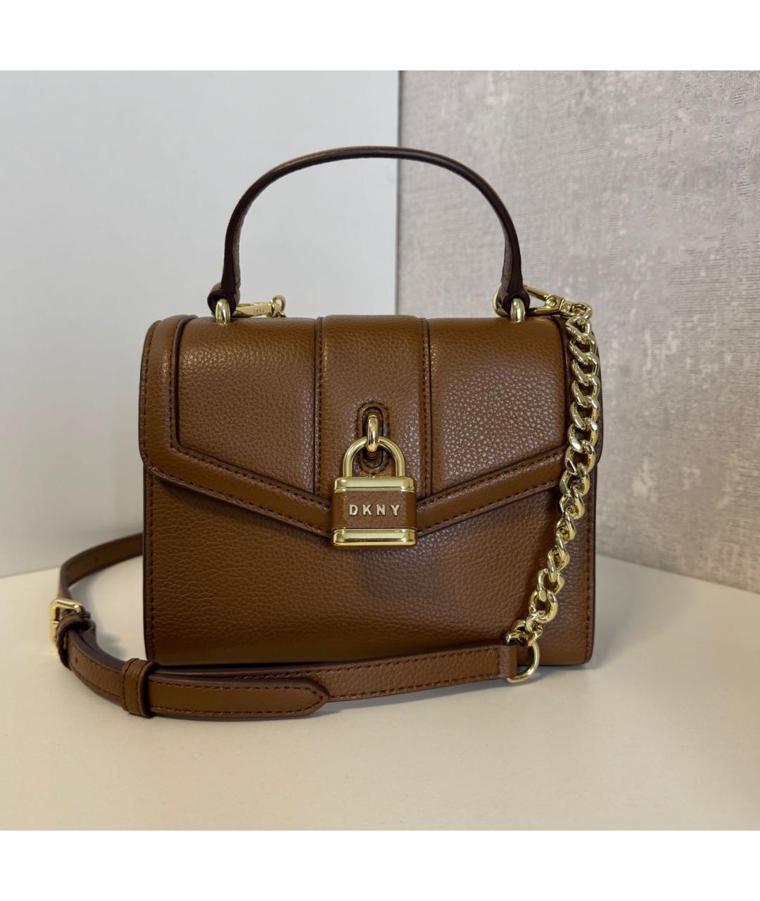 DKNY Коричневая кожаная сумка с короткими ручками, фото 7