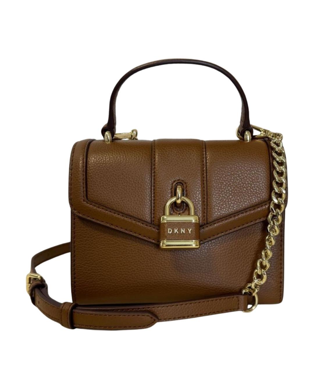 DKNY Коричневая кожаная сумка с короткими ручками, фото 1