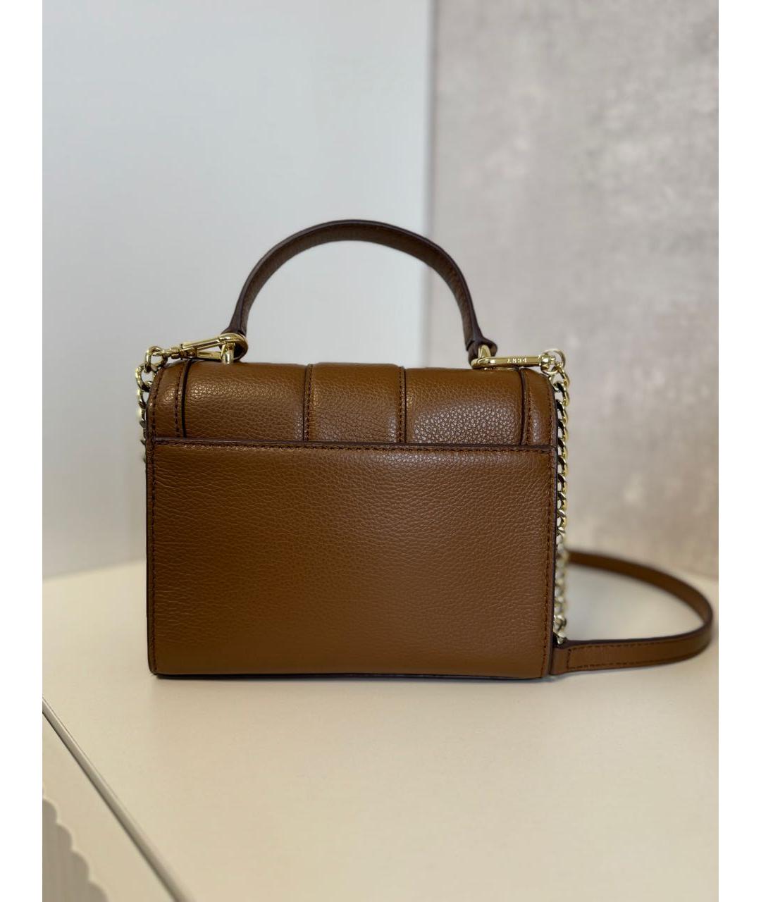 DKNY Коричневая кожаная сумка с короткими ручками, фото 3