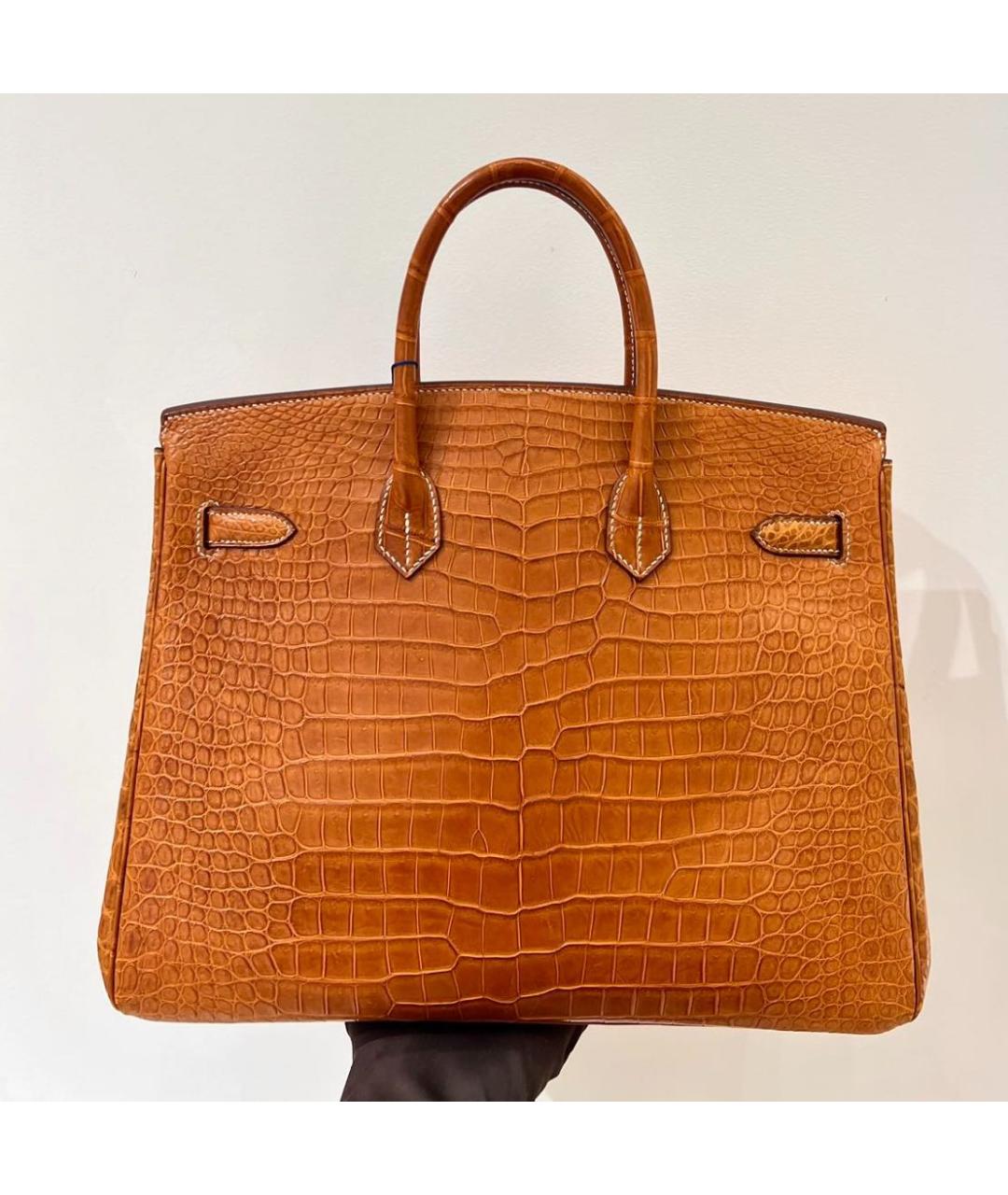 HERMES Коричневая сумка с короткими ручками из кожи крокодила, фото 2