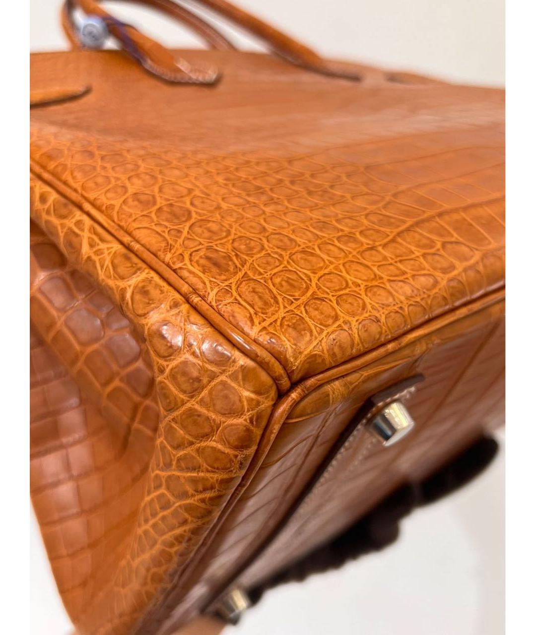 HERMES Коричневая сумка с короткими ручками из кожи крокодила, фото 3