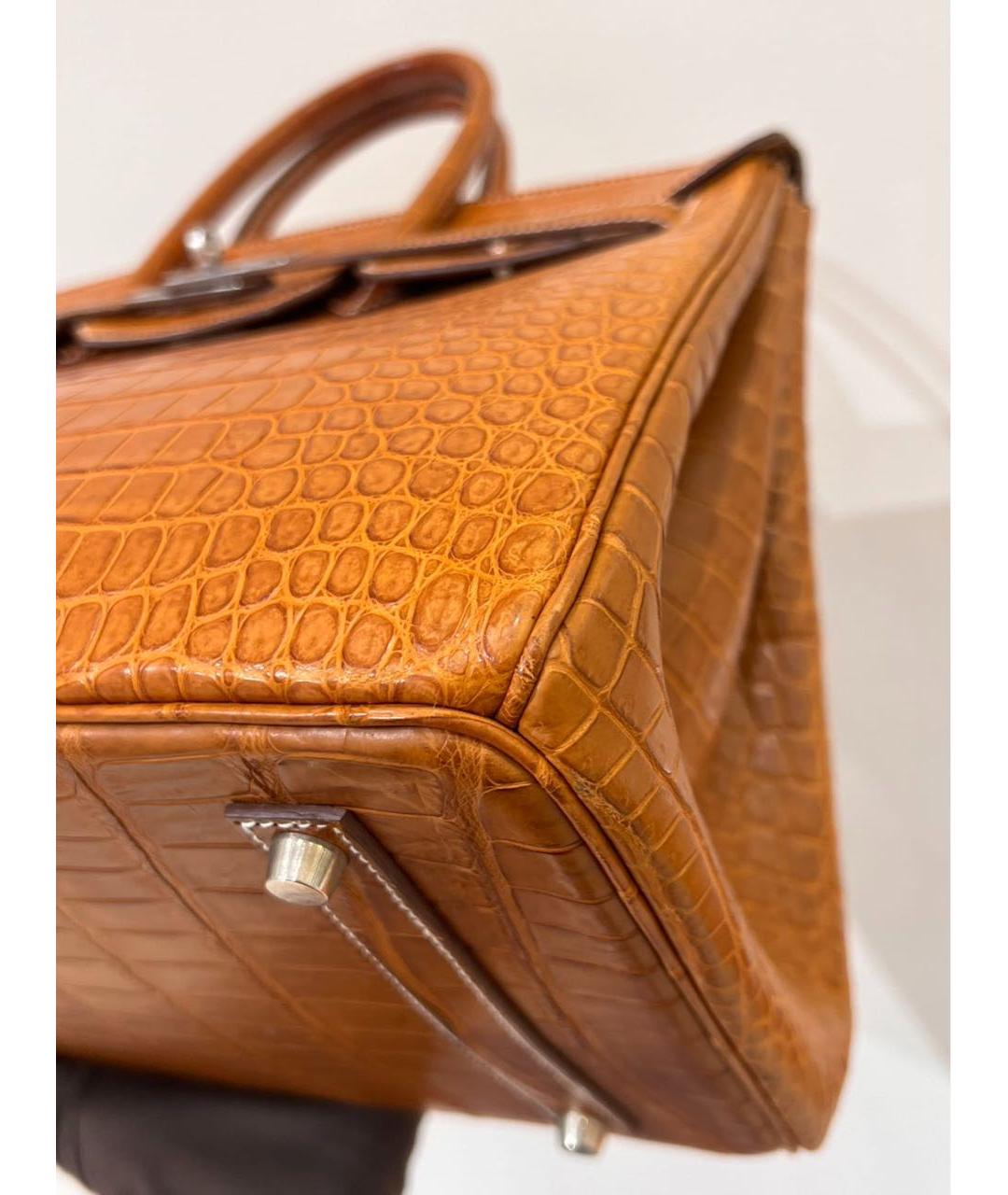 HERMES Коричневая сумка с короткими ручками из кожи крокодила, фото 4