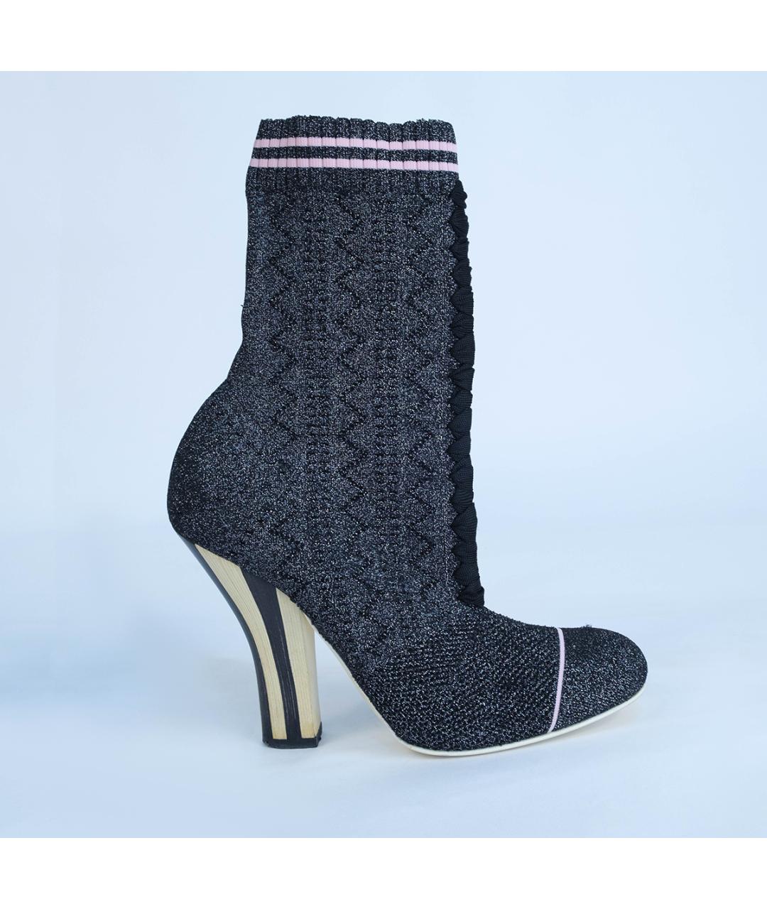 FENDI Черные текстильные ботильоны, фото 2