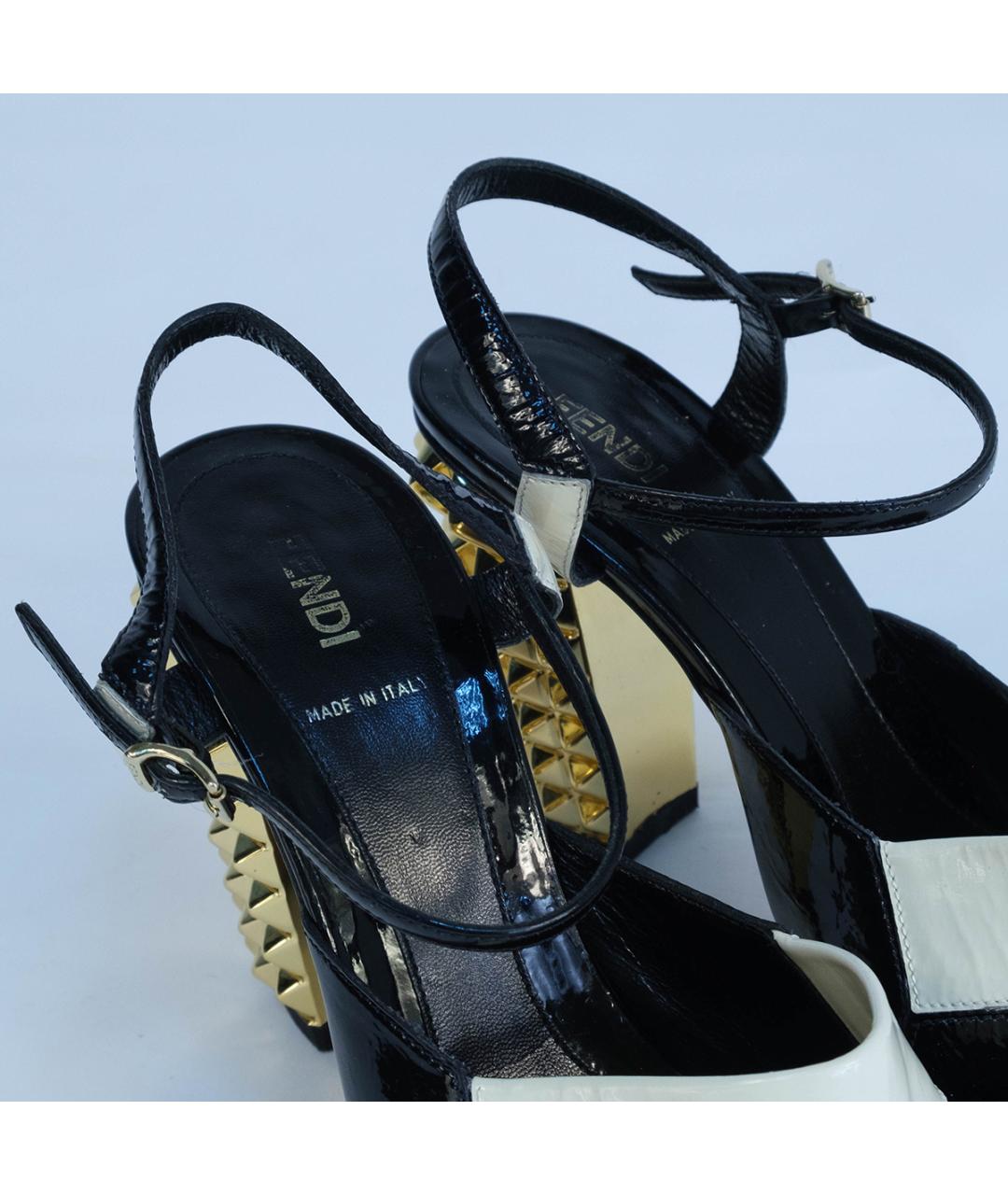 FENDI Черные кожаные босоножки, фото 5
