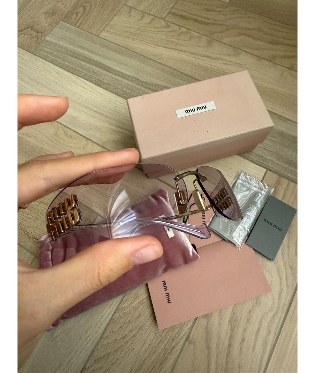 MIU MIU Розовые металлические солнцезащитные очки, фото 4