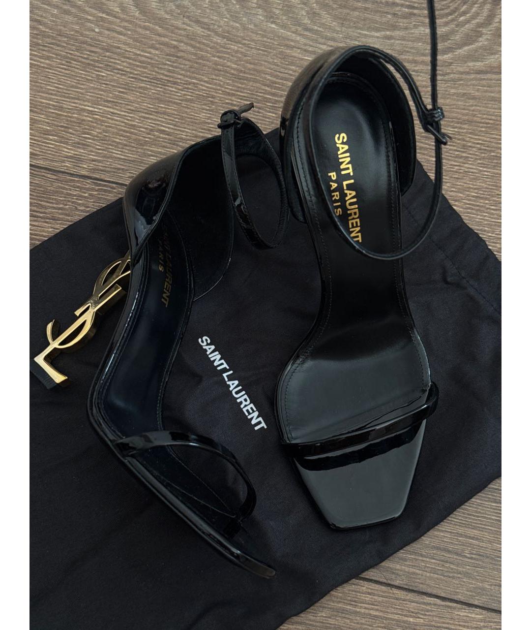 SAINT LAURENT Черные кожаные босоножки, фото 4