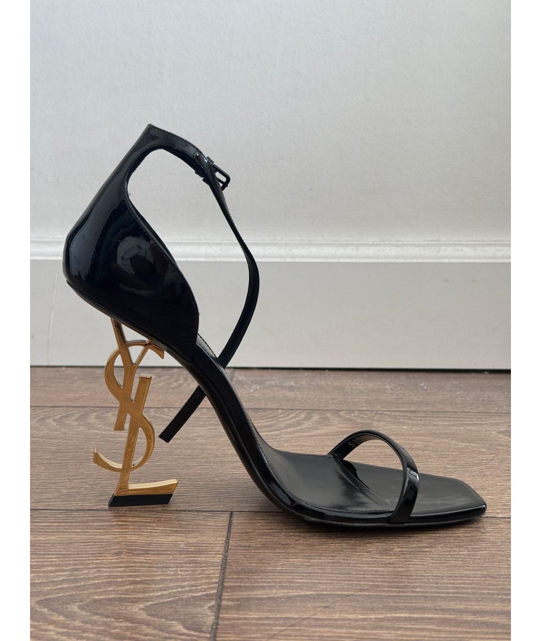 SAINT LAURENT Черные кожаные босоножки, фото 6