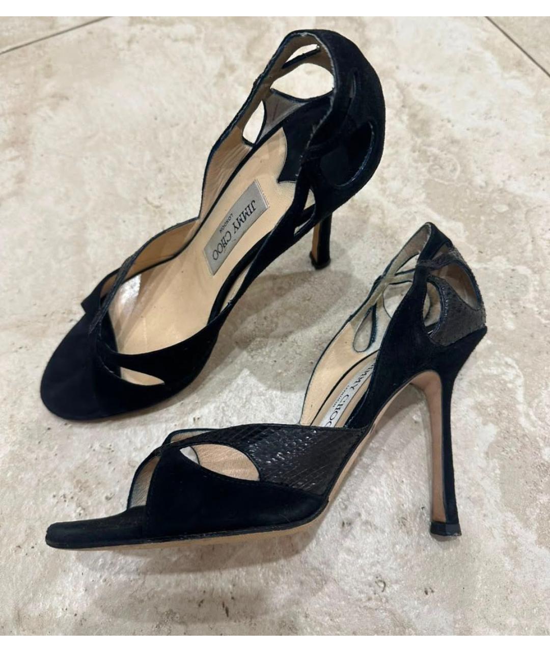 JIMMY CHOO Черные нубуковые босоножки, фото 5