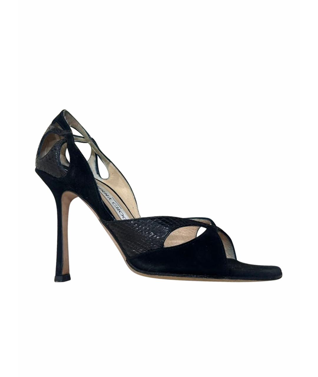 JIMMY CHOO Черные нубуковые босоножки, фото 1