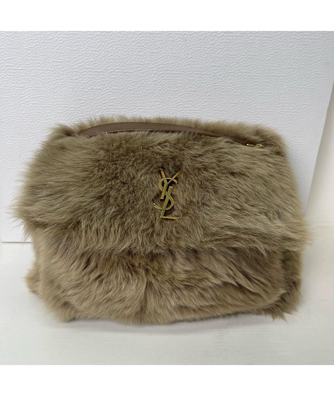 SAINT LAURENT Бежевая меховая сумка через плечо, фото 2