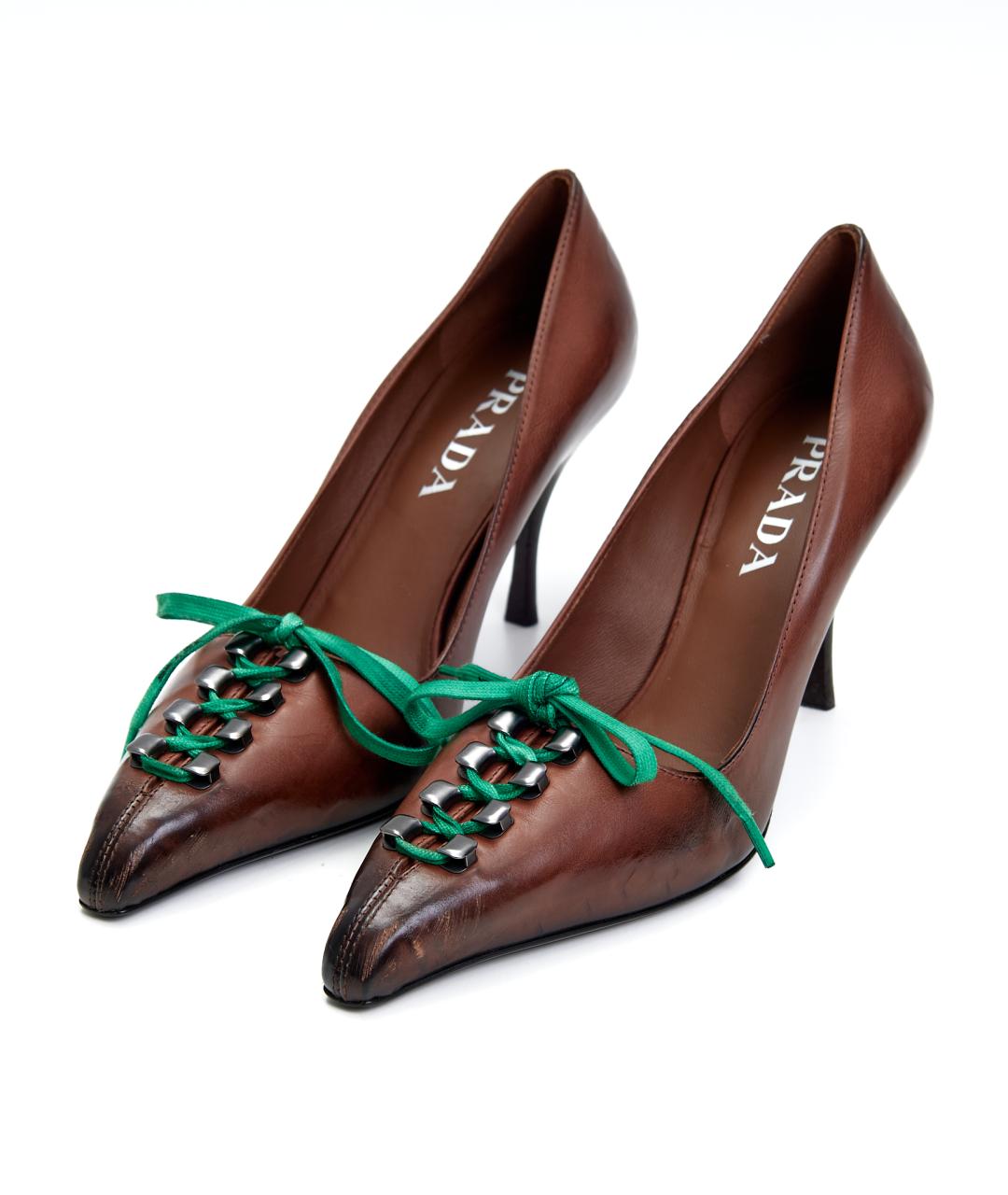 PRADA Коричневые кожаные туфли, фото 2