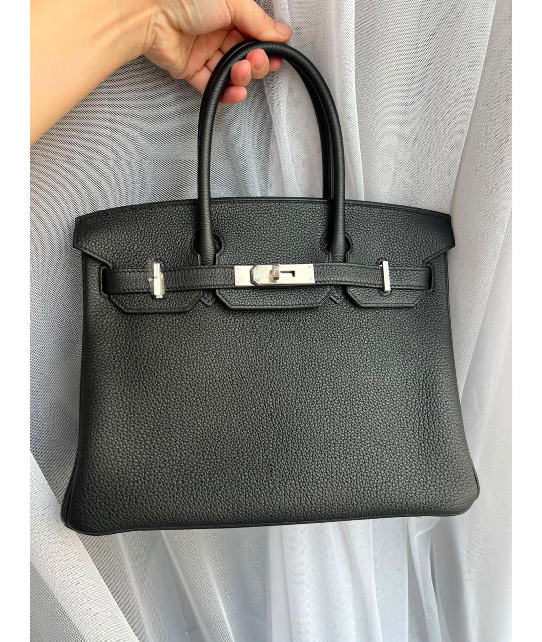 HERMES Черная кожаная сумка с короткими ручками, фото 5