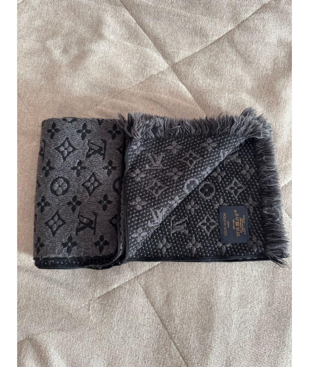 LOUIS VUITTON Антрацитовый шерстяной шарф, фото 7