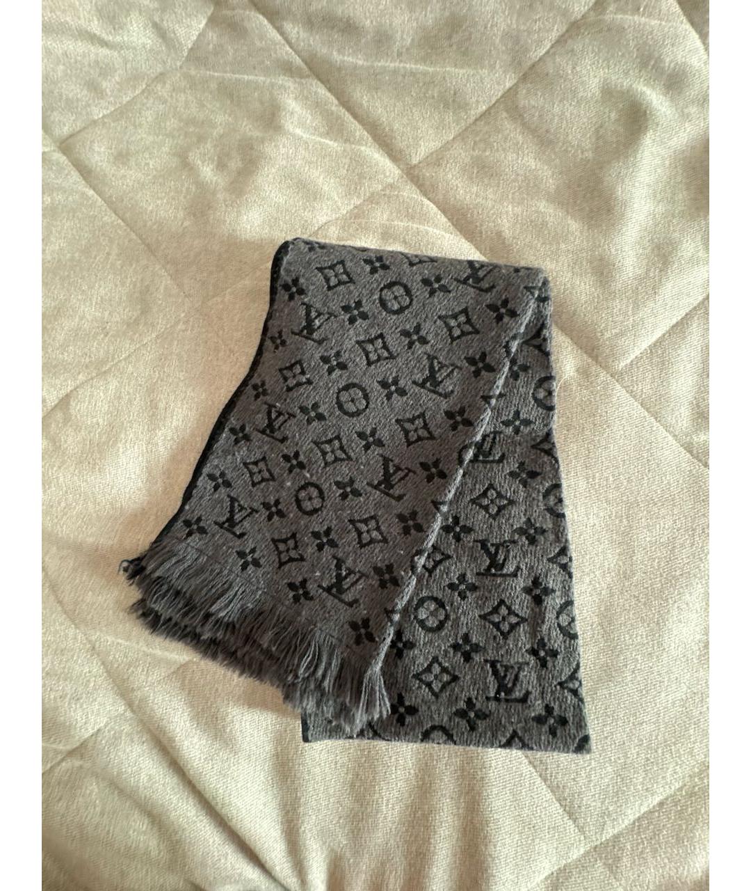 LOUIS VUITTON Антрацитовый шерстяной шарф, фото 2