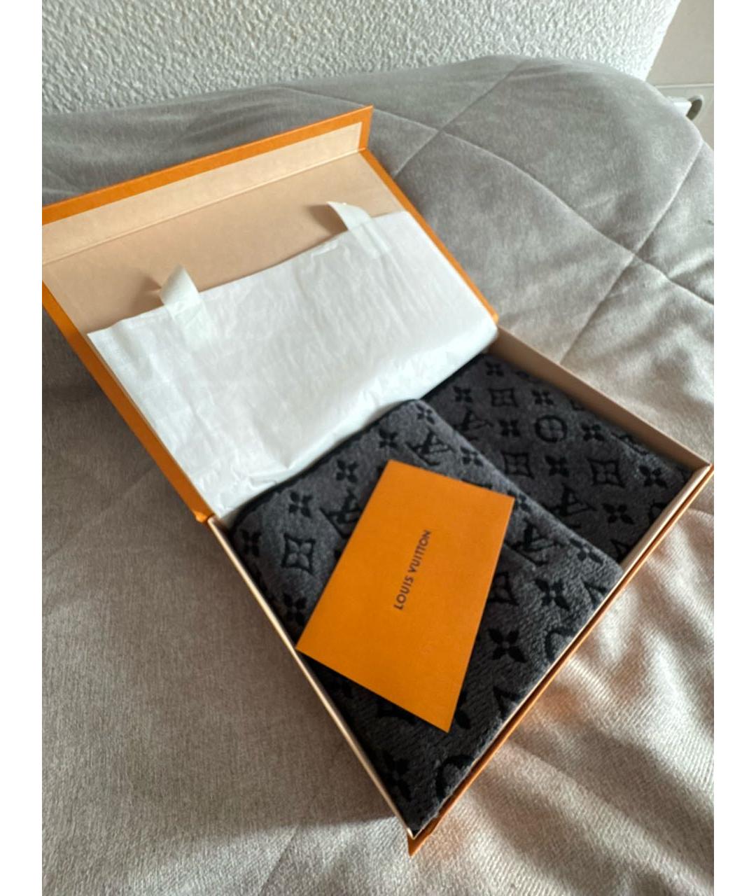 LOUIS VUITTON Антрацитовый шерстяной шарф, фото 6