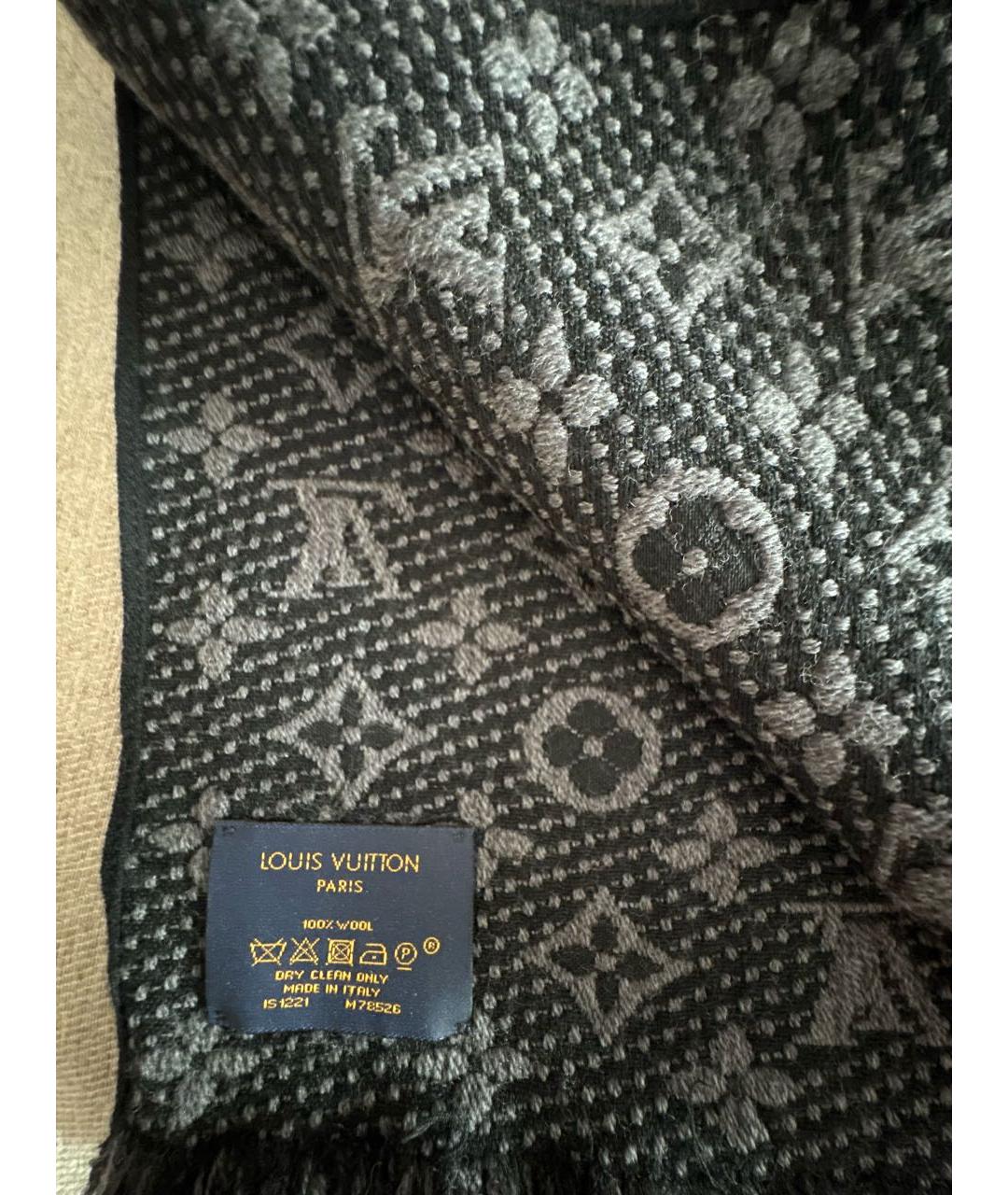 LOUIS VUITTON Антрацитовый шерстяной шарф, фото 3