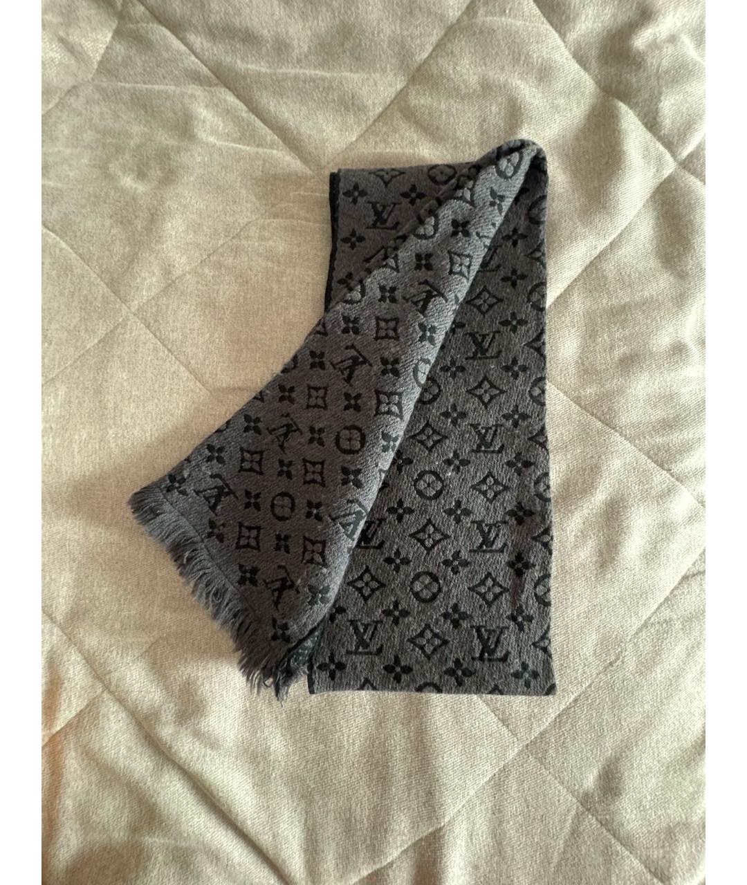 LOUIS VUITTON Антрацитовый шерстяной шарф, фото 5