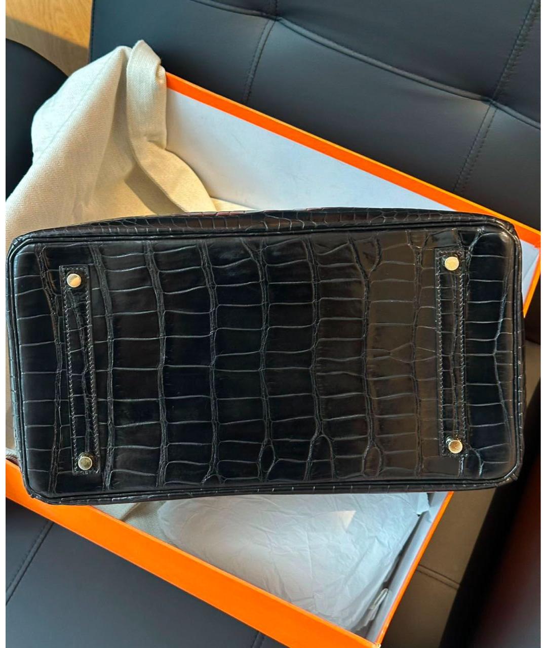 HERMES Черная сумка с короткими ручками из кожи крокодила, фото 3