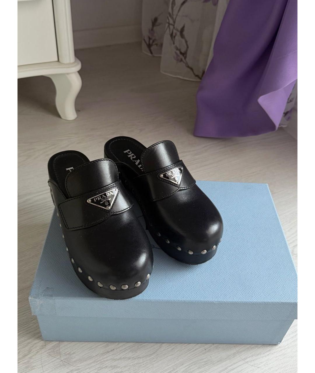 PRADA Черные кожаные сабо, фото 2
