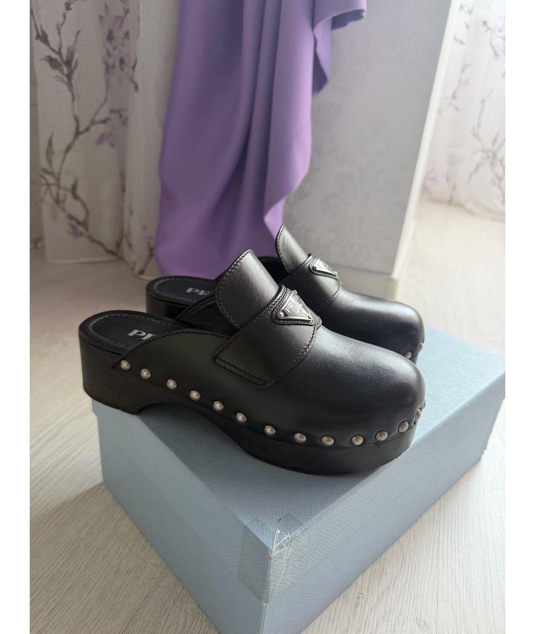 PRADA Черные кожаные сабо, фото 8