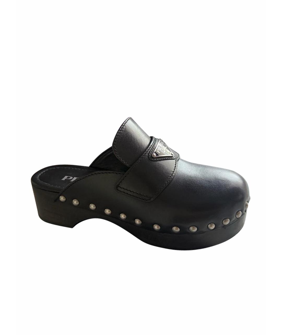 PRADA Черные кожаные сабо, фото 1