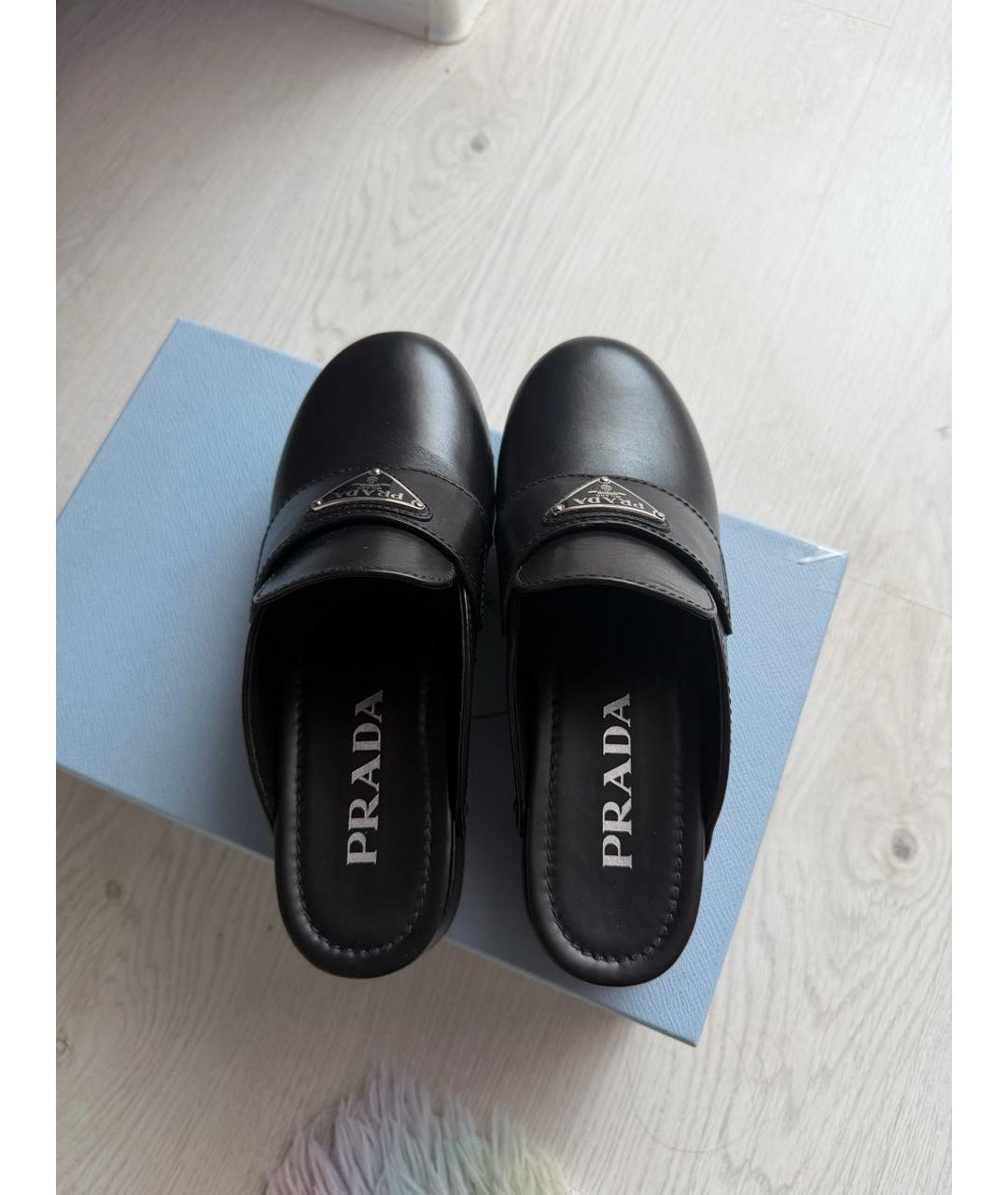PRADA Черные кожаные сабо, фото 3