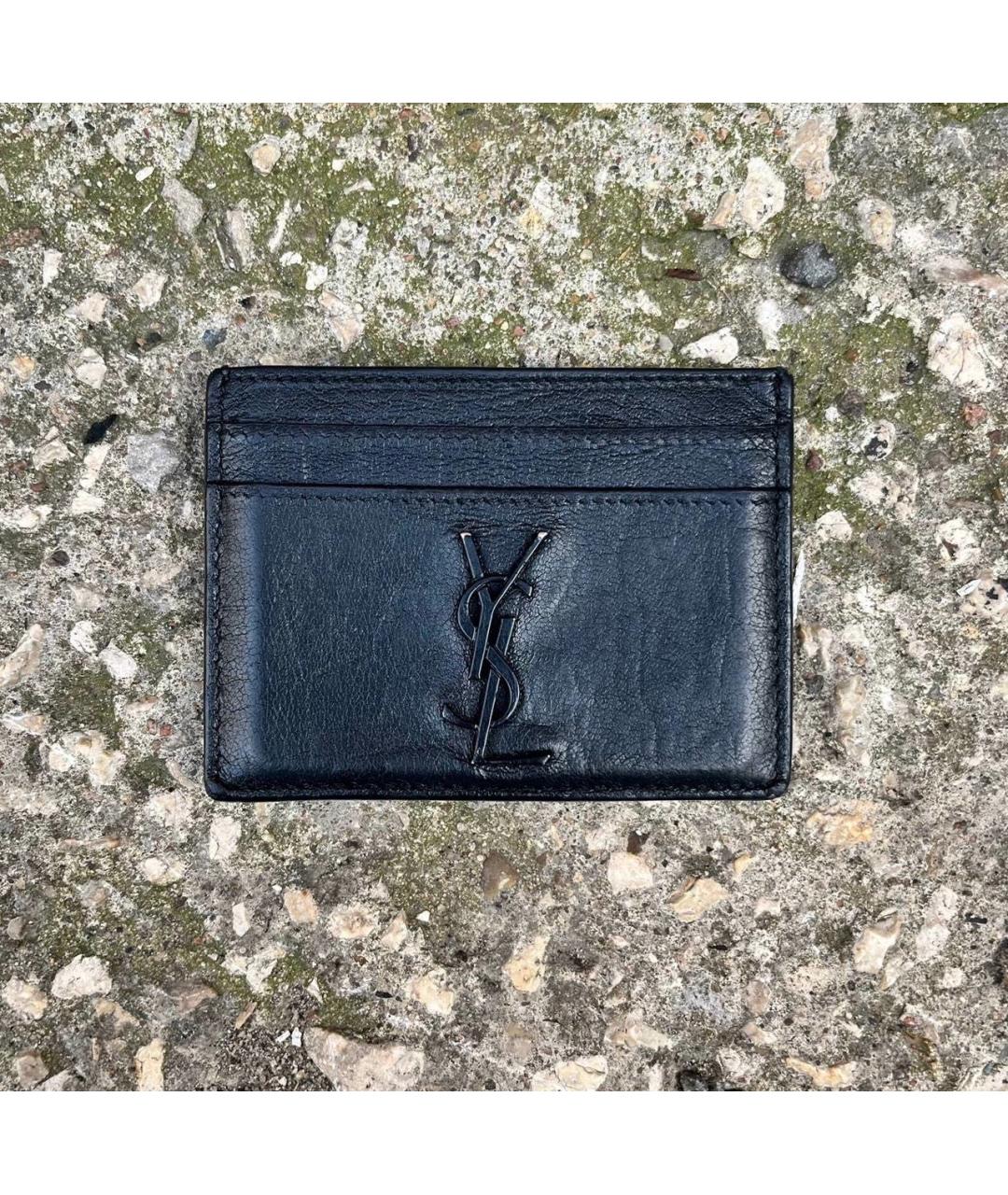 SAINT LAURENT Черный кожаный кардхолдер, фото 3