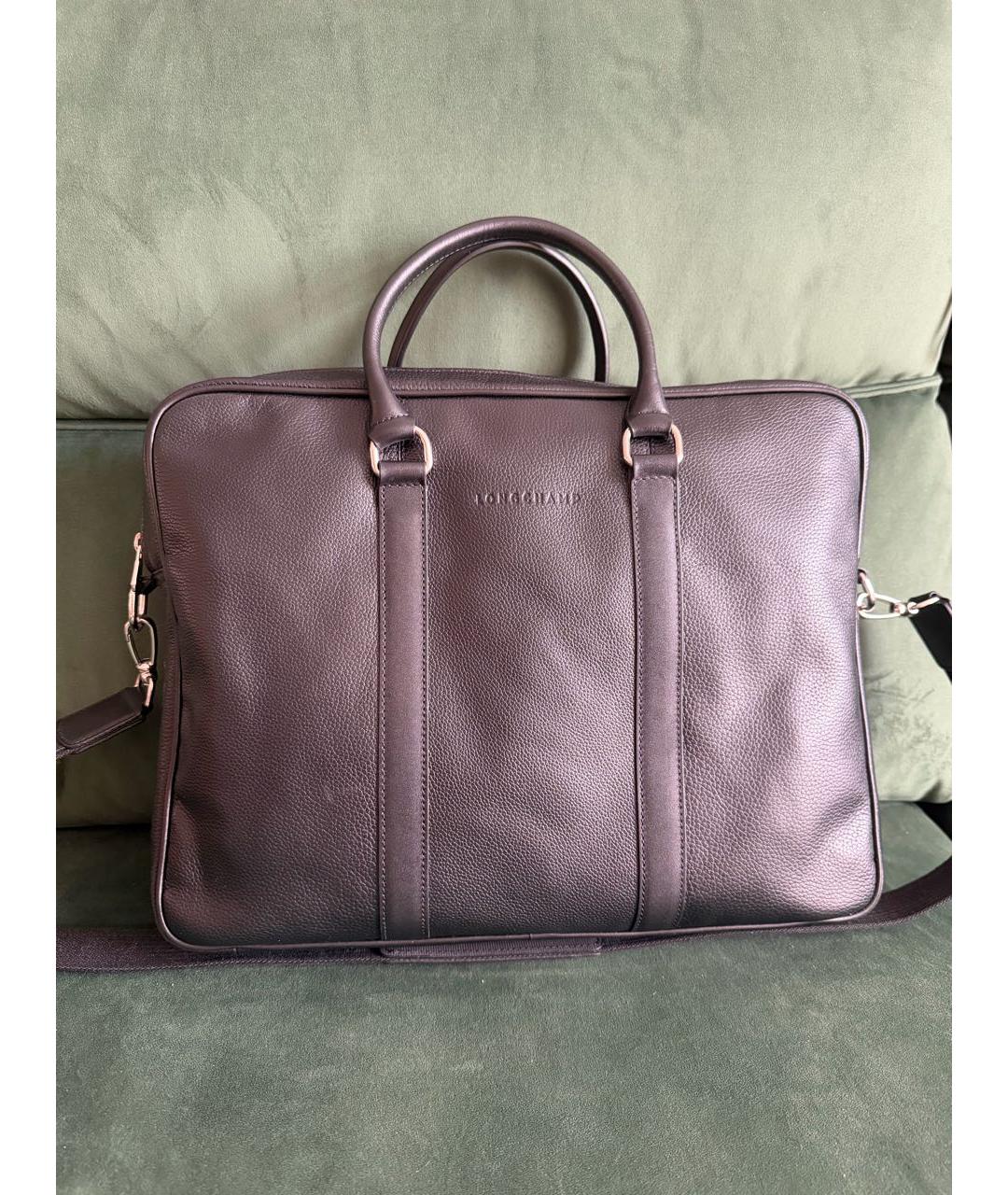 LONGCHAMP Черный кожаный портфель, фото 7