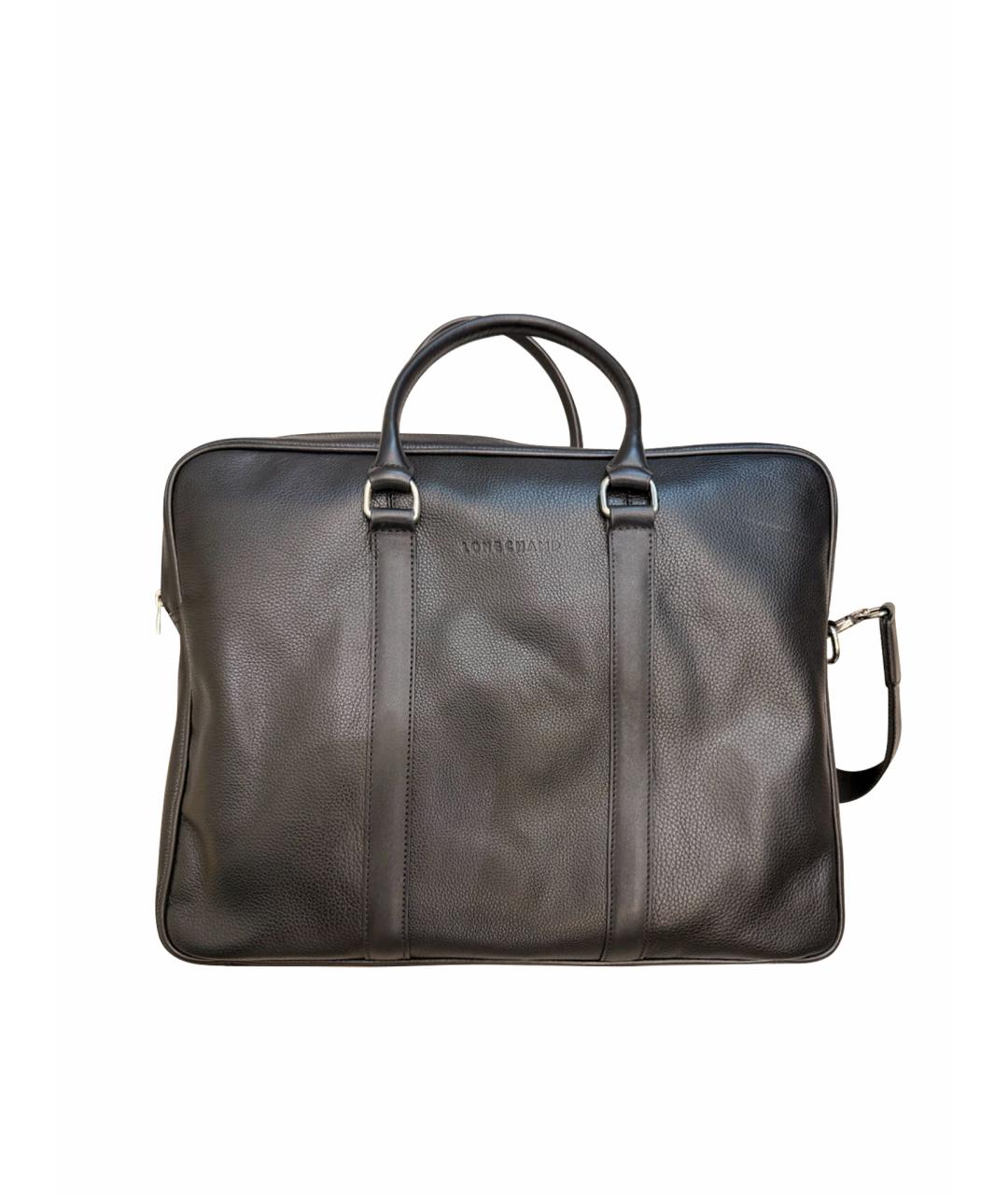 LONGCHAMP Черный кожаный портфель, фото 1