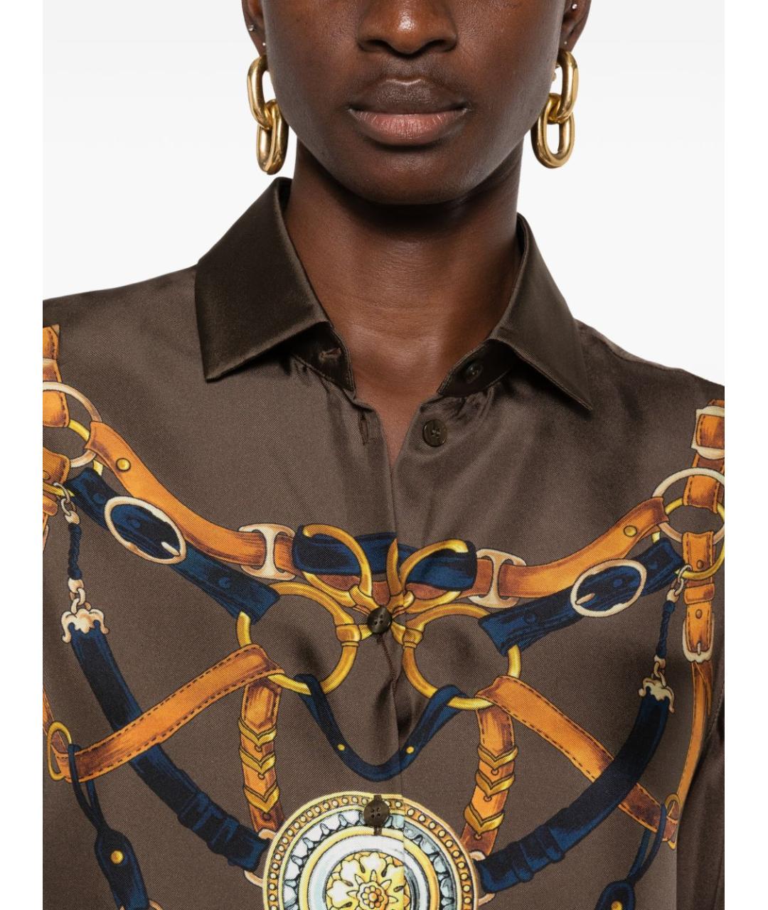 ETRO Коричневая шелковая рубашка, фото 3