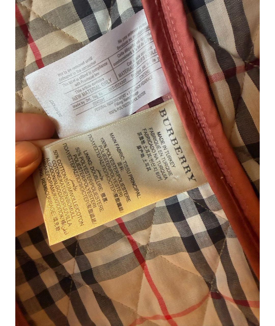 BURBERRY Коралловая полиэстеровая куртка, фото 4