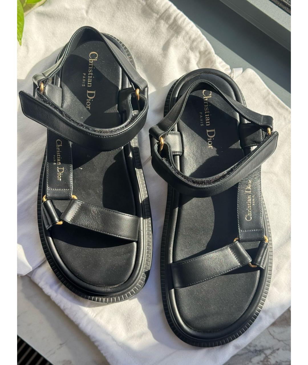 CHRISTIAN DIOR Черные кожаные босоножки, фото 4