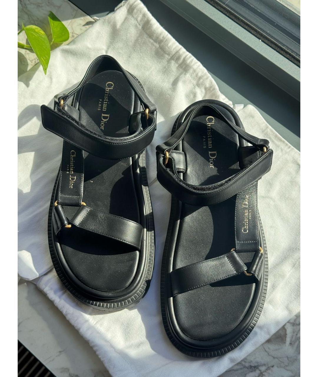 CHRISTIAN DIOR Черные кожаные босоножки, фото 2