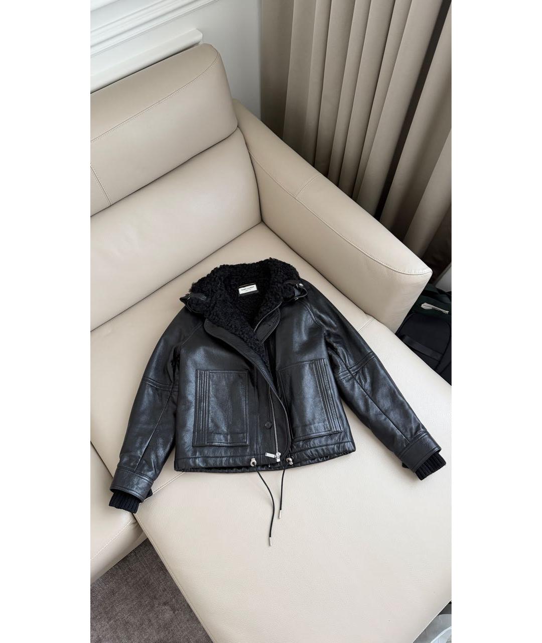 SAINT LAURENT Черная кожаная дубленка, фото 8