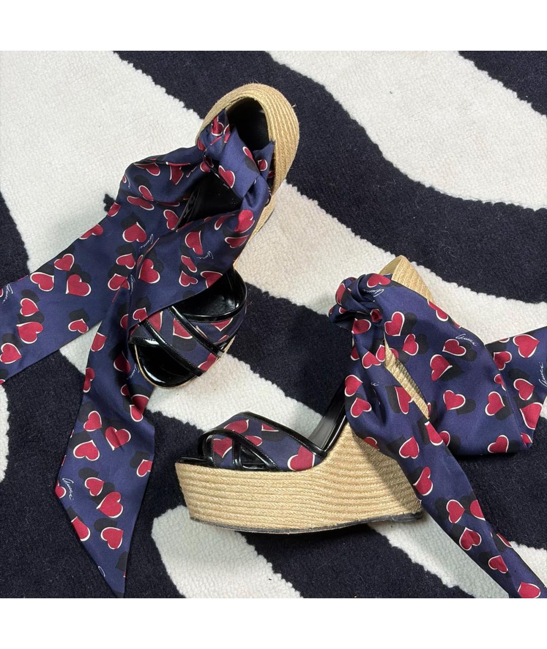 GUCCI Темно-синие текстильные босоножки, фото 5