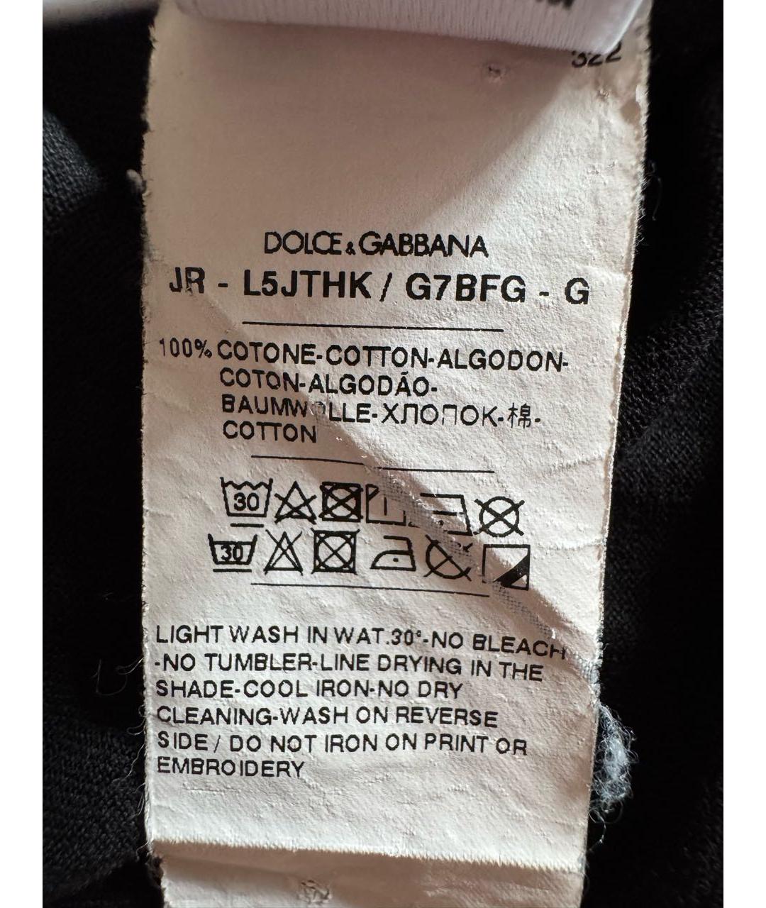 DOLCE&GABBANA Черная хлопковая детская футболка, фото 5