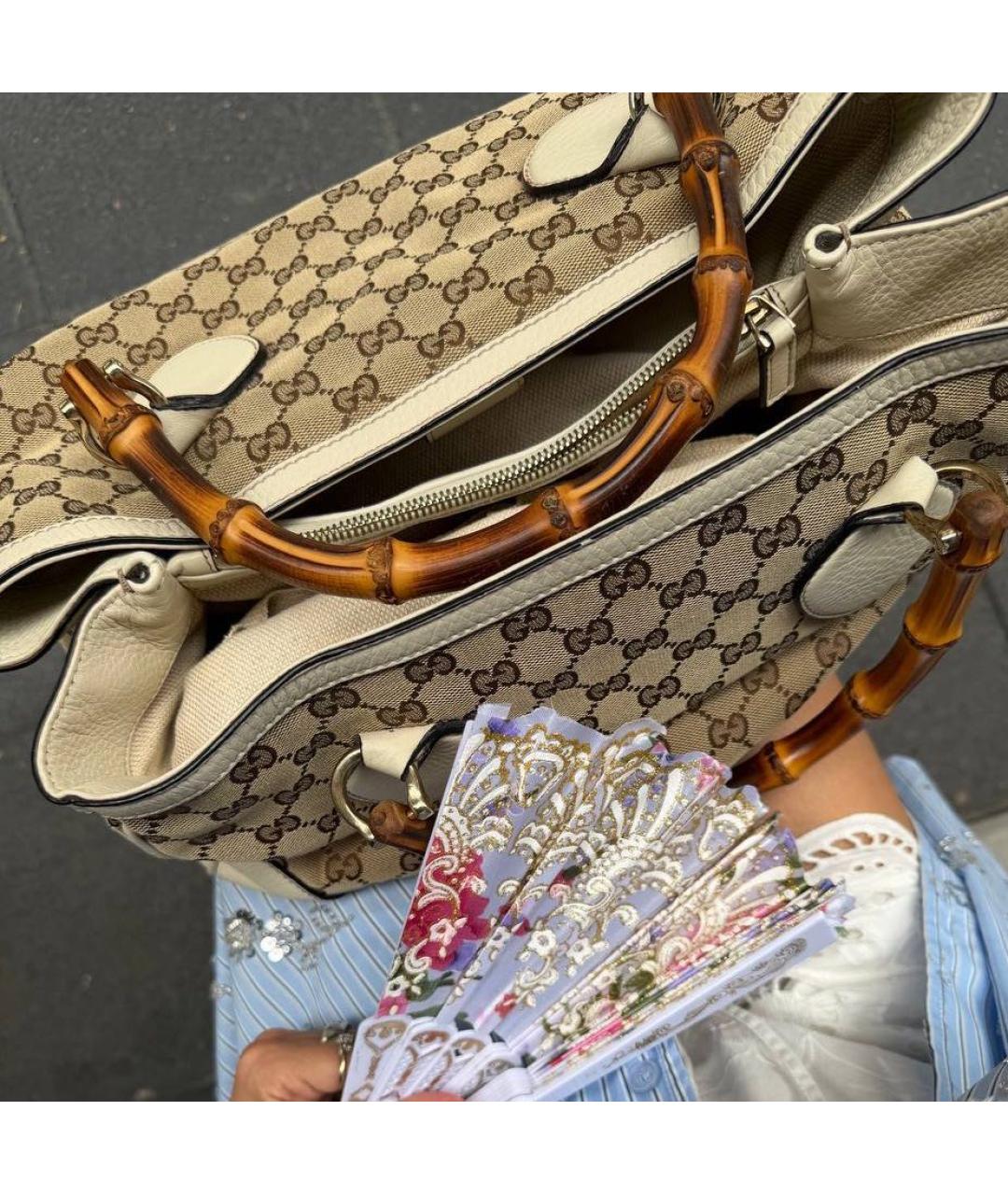 GUCCI Бежевая сумка с короткими ручками из канвы, фото 4