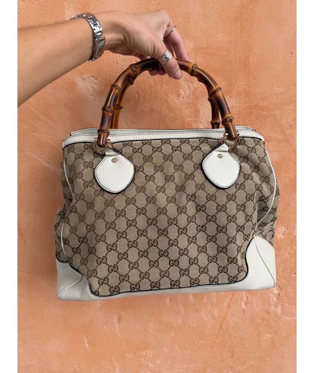 GUCCI Бежевая сумка с короткими ручками из канвы, фото 3