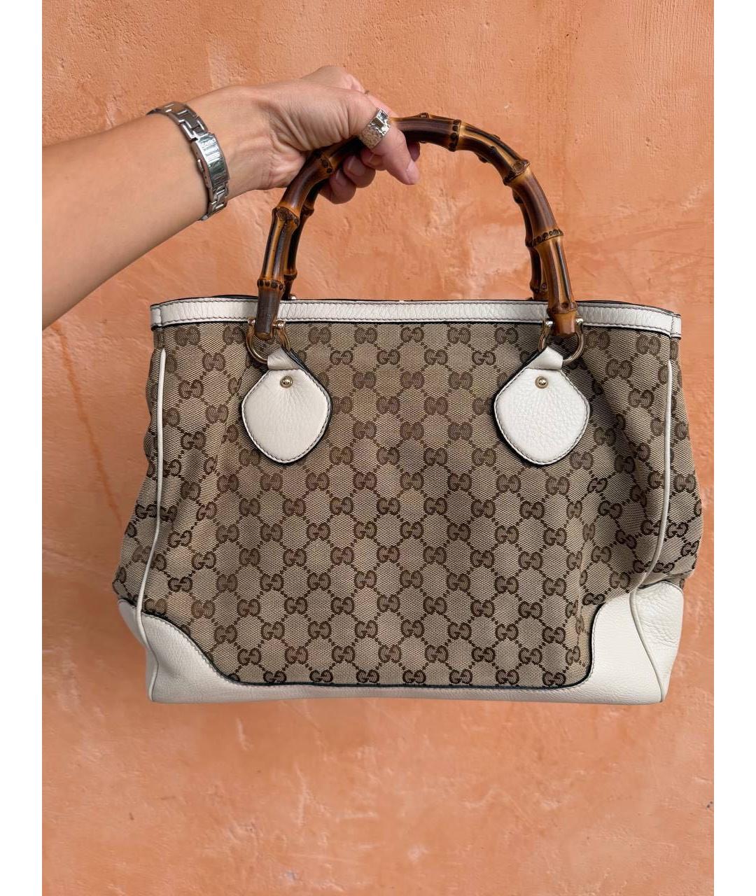 GUCCI Бежевая сумка с короткими ручками из канвы, фото 9