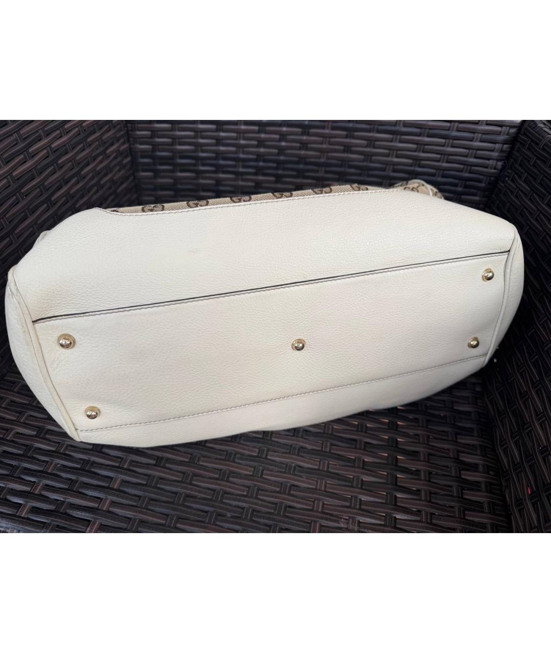 GUCCI Бежевая сумка с короткими ручками из канвы, фото 6