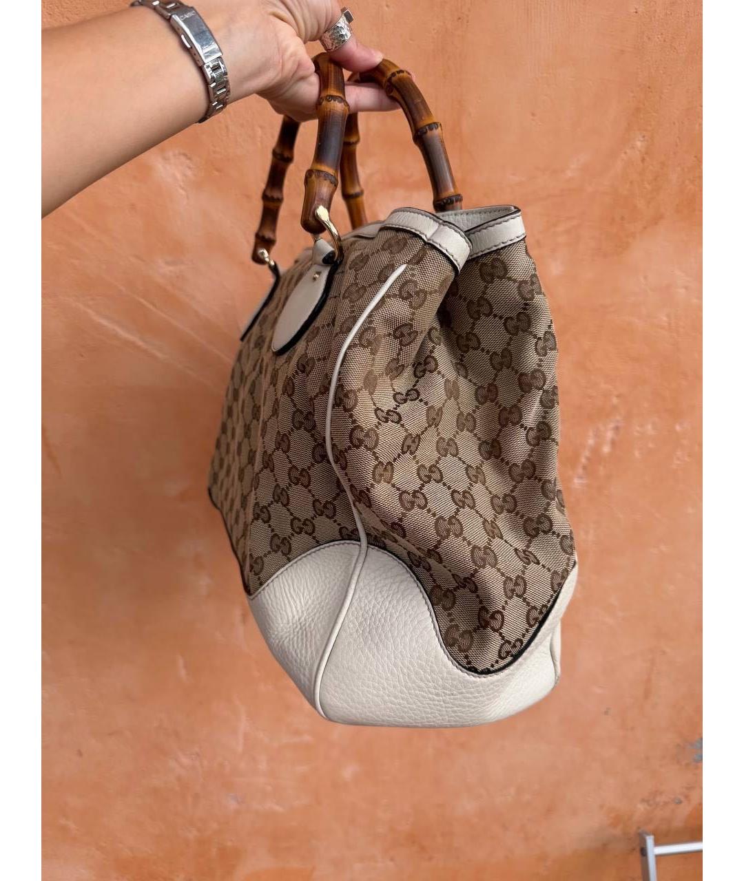 GUCCI Бежевая сумка с короткими ручками из канвы, фото 2