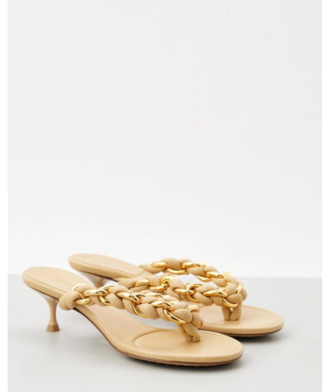 BOTTEGA VENETA Бежевые кожаные мюли, фото 9
