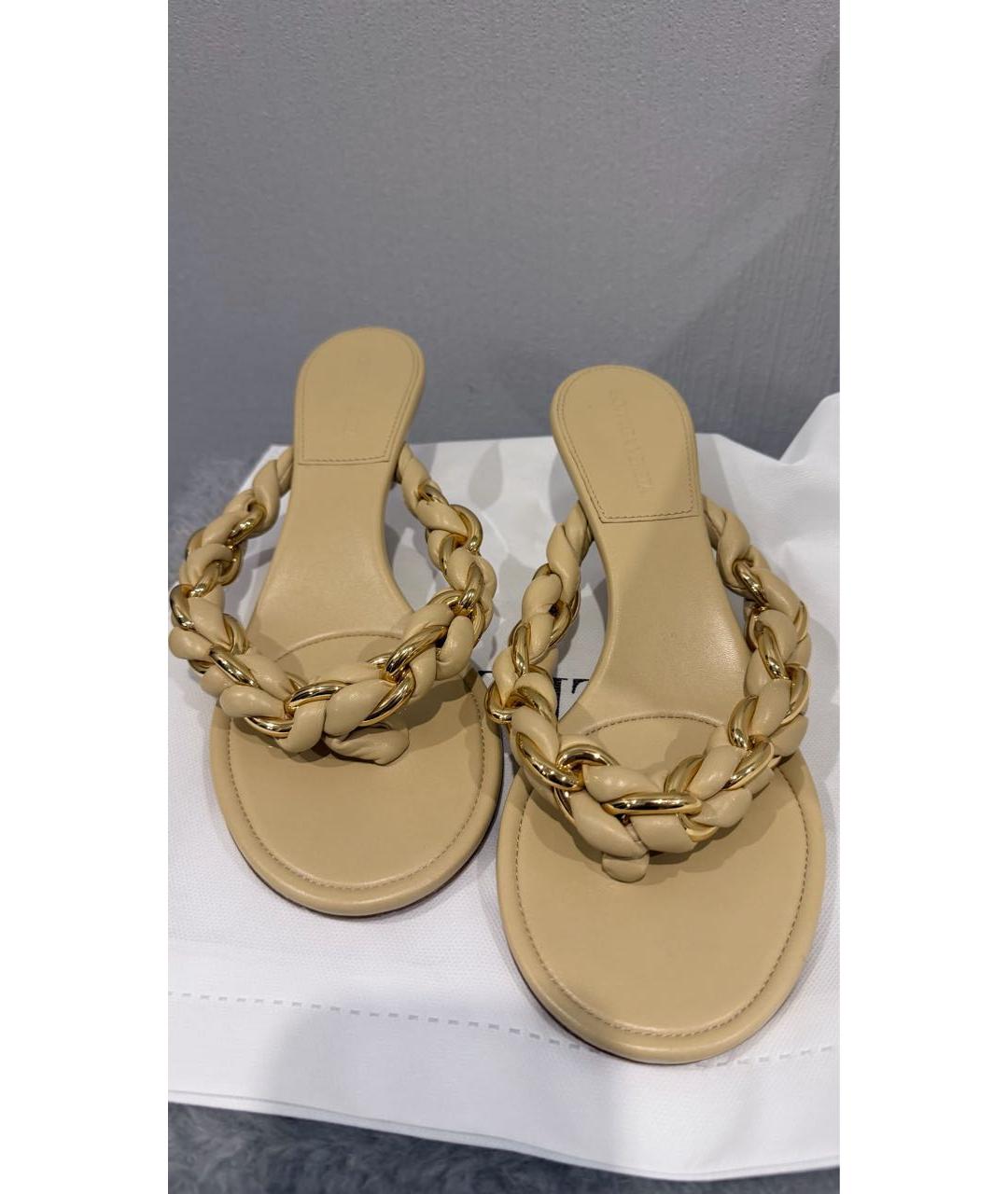 BOTTEGA VENETA Бежевые кожаные мюли, фото 2
