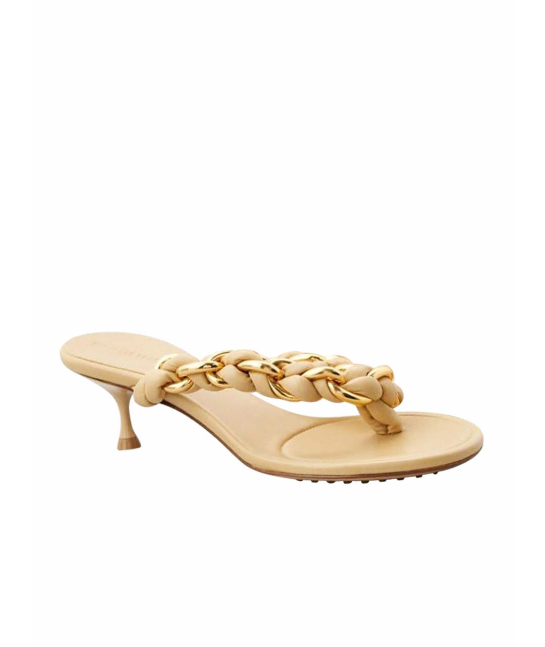 BOTTEGA VENETA Бежевые кожаные мюли, фото 1