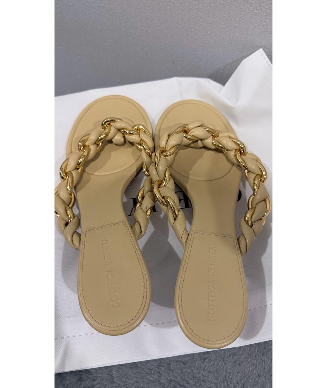 BOTTEGA VENETA Бежевые кожаные мюли, фото 3